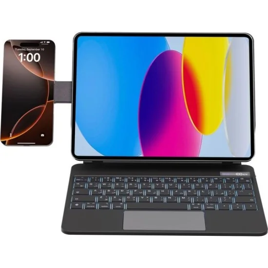 Powerology Dynaboard Wireless Keyboard With Magsafe Stand For Ipad Pro 13-Inch (M4) And Multi-Color Lighting - Black